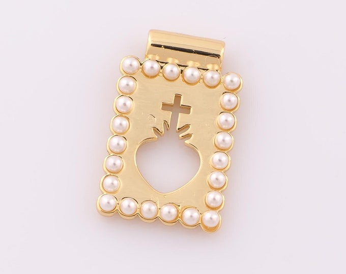 1 pcs Gold Pearl Heart Pendant,18K Gold Filled Cross Charm,Holy Heart Charm DIY Bracelet Necklace Jewelry Making Findings Supply