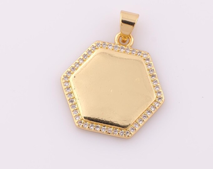 1 pcs Gold CZ Hexagon Pendant,18K Gold Filled Hexagon Charm,Hexagon Charm DIY Bracelet Necklace Jewelry Making Findings Supply
