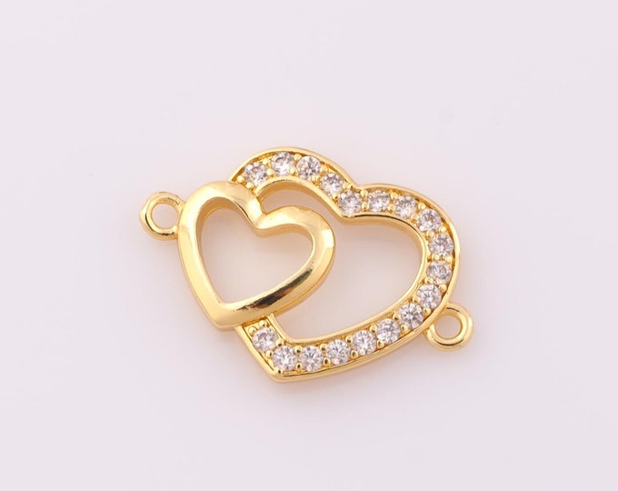 1 pcs Gold CZ Heart Connector,18K Gold Filled Heart Connector,Heart Connector DIY Bracelet Necklace Jewelry Making Findings Supply