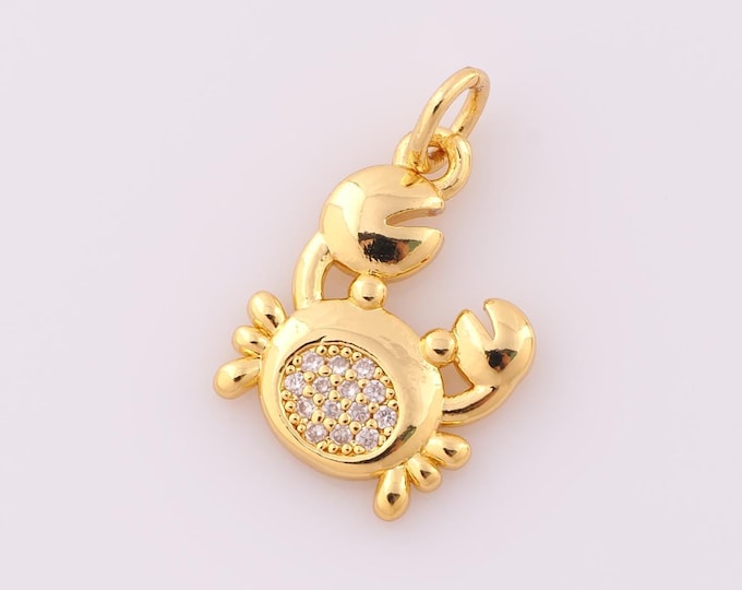 1 pcs Gold CZ Crab Pendant,18K Gold Filled Crab Charm,Crab Charm DIY Bracelet Necklace Jewelry Making Findings Supply