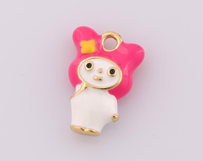 1 pcs Gold Enamel Doll Pendant,18K Gold Filled Doll Charm,Doll Charm DIY Bracelet Necklace Jewelry Making Findings Supply