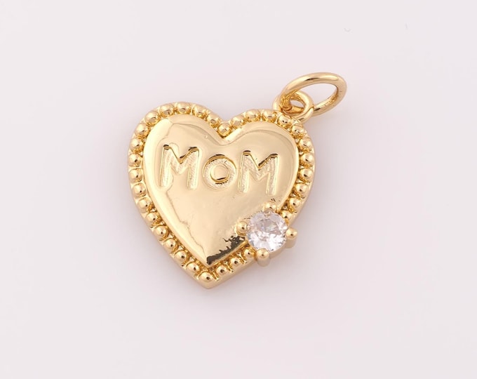 1 pcs Gold CZ MOM Pendant,18K Gold Filled Letter Charm,Heart Charm DIY Bracelet Necklace Jewelry Making Findings Supply