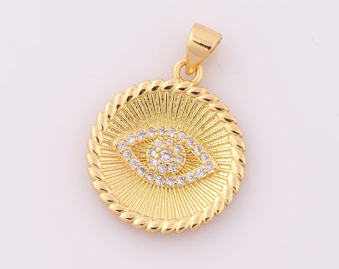 1 pcs Gold CZ Evil Eye Pendant,18K Gold Filled Devil Eye Charm,Eye Charm DIY Bracelet Necklace Jewelry Making Findings Supply