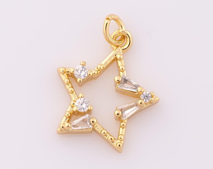 1 pcs Gold CZ Star Pendant,18K Gold Filled Star Charm,Star Charm DIY Bracelet Necklace Jewelry Making Findings Supply