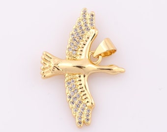 1 pcs Gold CZ Bird Pendant,18K Gold Filled Bird Charm,Bird Charm DIY Bracelet Necklace Jewelry Making Findings Supply