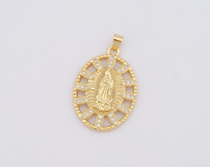 1 pcs Gold Virgin Mary Pendant,18K Gold Filled CZ Religion Charm,Catholic Charm DIY Bracelet Necklace Jewelry Making Findings Supply