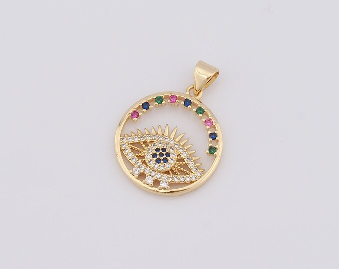 1 pcs Gold Evil Eye Pendant,18K Gold Filled CZ Devil Eye Charm,Eye Charm DIY Bracelet Necklace Jewelry Making Findings Supply