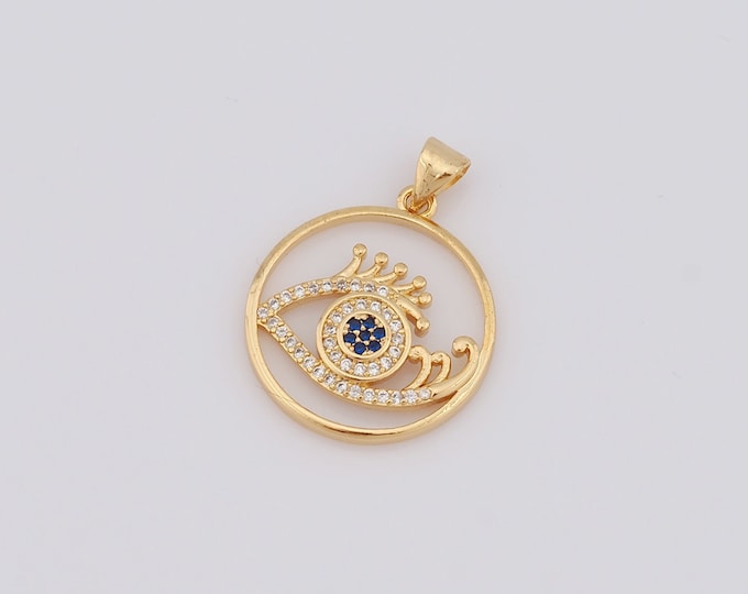 1 pcs Gold Evil Eye Pendant,18K Gold Filled CZ Devil Eye Charm,Animal Eye Charm DIY Bracelet Necklace Jewelry Making Findings Supply