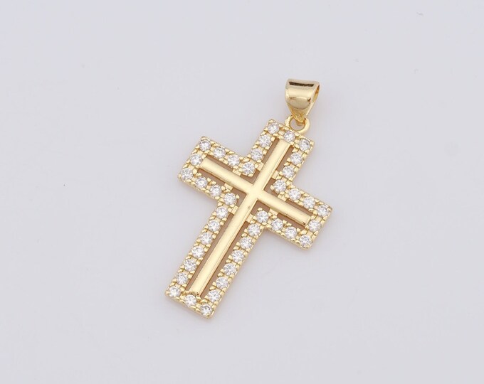 1 pcs Gold Cross Pendant,18K Gold Filled CZ Religion Charm,Christian Charm DIY Bracelet Necklace Jewelry Making Findings Supply