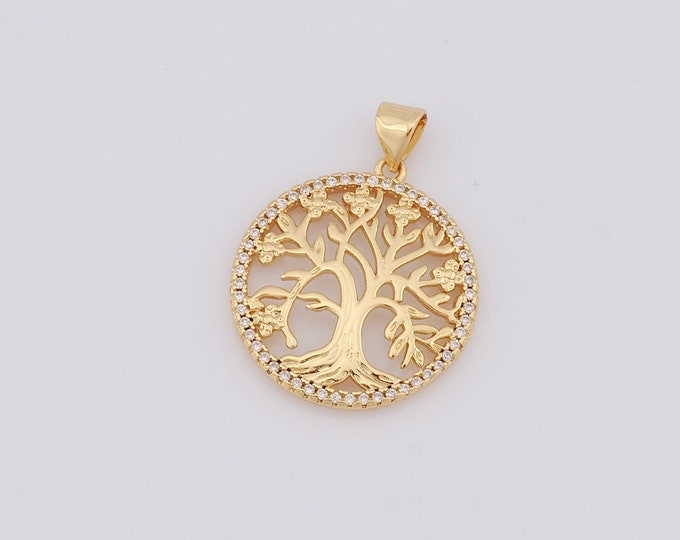 1 pcs Gold Tree of Life Pendant,18K Gold Filled CZ Tree Charm,Tree Charm DIY Bracelet Necklace Jewelry Making Findings Supply
