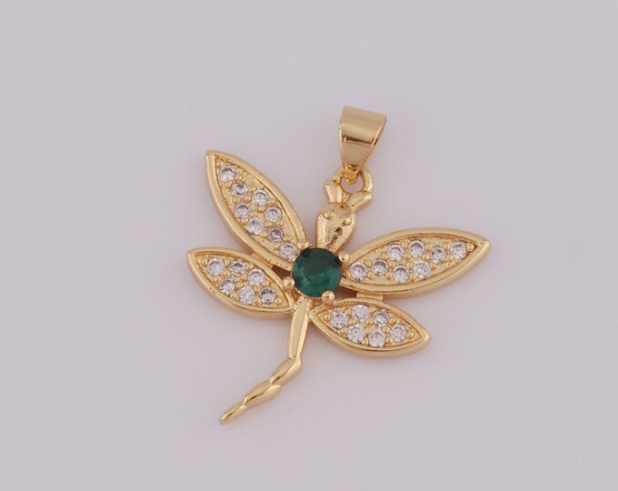 1 pcs Gold CZ Dragonfly Pendant,18K Gold Filled Dragonfly Charm,Dragonfly Charm DIY Bracelet Necklace Jewelry Making Findings Supply