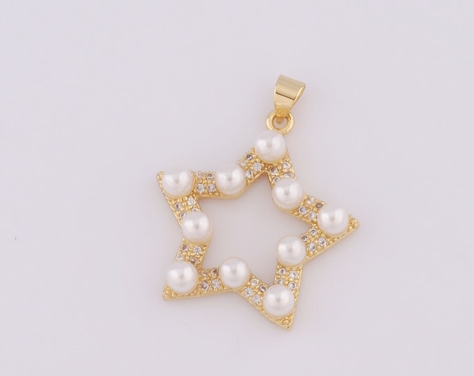 1 pcs Gold CZ Star Pendant,18K Gold Filled pearl Charm,Star Charm DIY Bracelet Necklace Jewelry Making Findings Supply