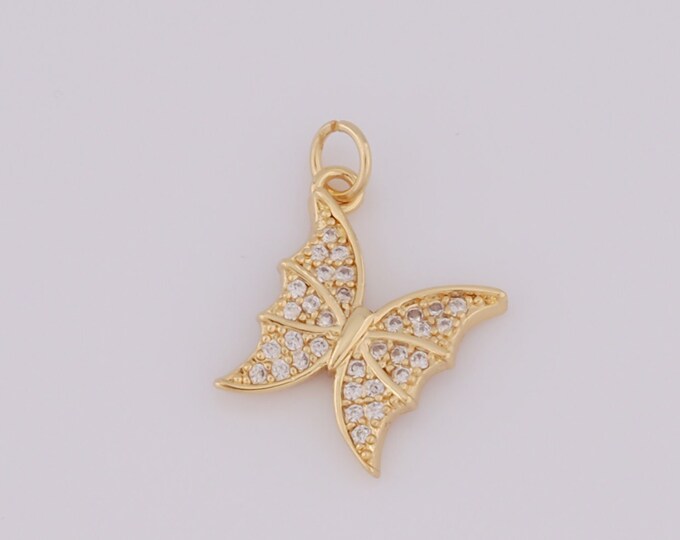 1 pcs Gold CZ Butterfly Pendant,18K Gold Filled Butterfly Charm,Butterfly Charm DIY Bracelet Necklace Jewelry Making Findings Supply