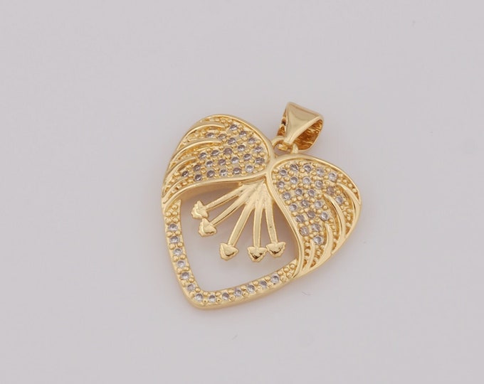 1 pcs Gold Heart Pendant,18K Gold Filled CZ Heart Charm,Heart Charm DIY Bracelet Necklace Jewelry Making Findings Supply