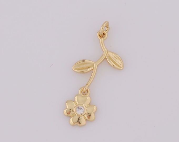 1 pcs Gold Flower Pendant,18K Gold Filled CZ Flower Charms,Flower Charms DIY Bracelet Necklace Jewelry Making Findings Supply