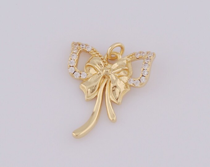 1 pcs Gold CZ Bow Pendant,18K Gold Filled Bow Charm,Bow Charm DIY Bracelet Necklace Jewelry Making Findings Supply