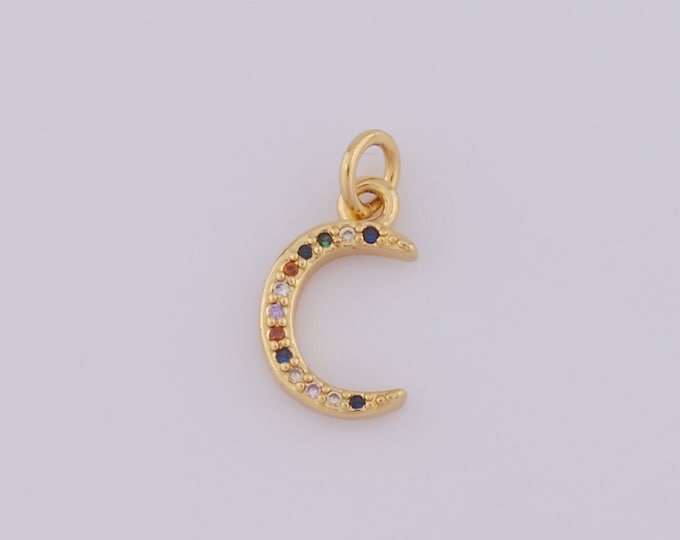 1 pcs Gold CZ Moon Pendant,18K Gold Filled Moon Charm,Moon Charm DIY Bracelet Necklace Jewelry Making Findings Supply