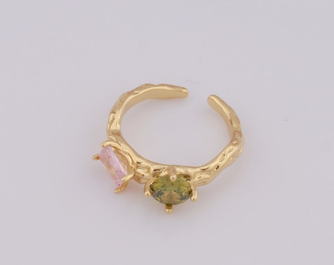 1 pcs Dainty CZ Line Rings,18K Gold Filled Square Rings,Open Rings,Gift for Her