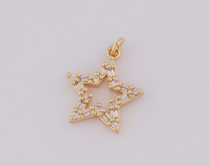 1 pcs Gold Star Pendant,18K Gold Filled CZ Star Charm,Star Charm DIY Bracelet Necklace Jewelry Making Findings Supply