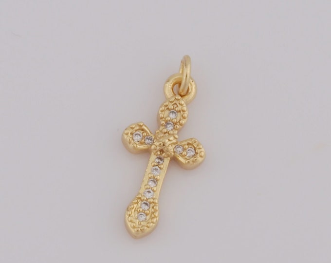 1 pcs Gold CZ Cross Pendant,18K Gold Filled Religion Charms,Christian Charms DIY Bracelet Necklace Jewelry Making Findings Supply