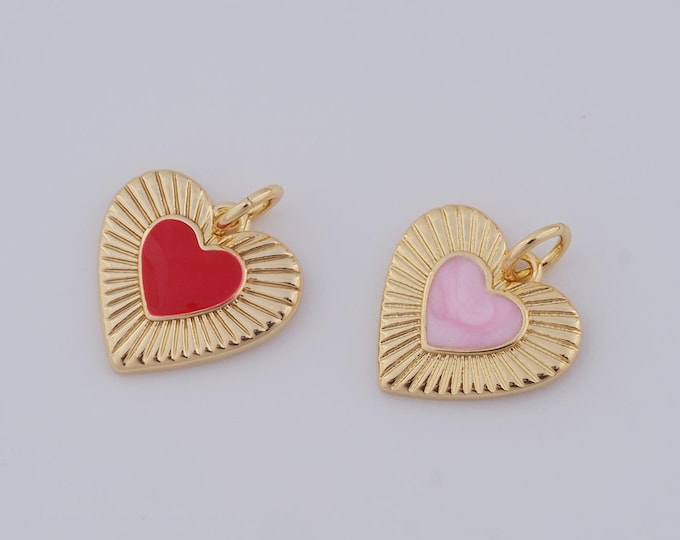 1 pcs Gold Heart Pendant,18K Gold Filled Heart Charm,Enamel Heart Charm DIY Bracelet Necklace Jewelry Making Findings Supply