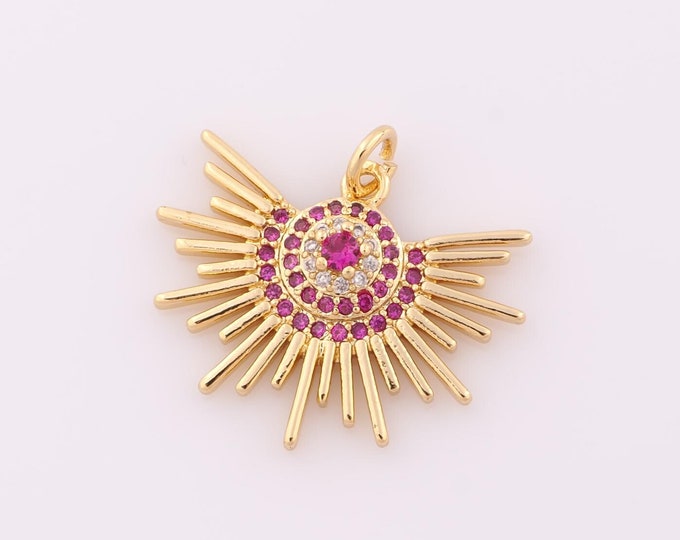 1 pcs Gold CZ Sun Pendant,18K Gold Filled Sun Charm,Sun Charm DIY Bracelet Necklace Jewelry Making Findings Supply