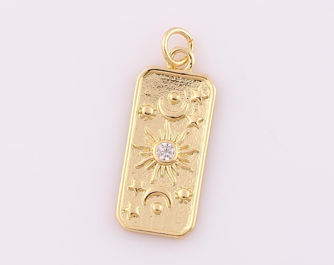 1 pcs Gold CZ Sun Pendant,18K Gold Filled Moon Charm,Star Charm DIY Bracelet Necklace Jewelry Making Findings Supply