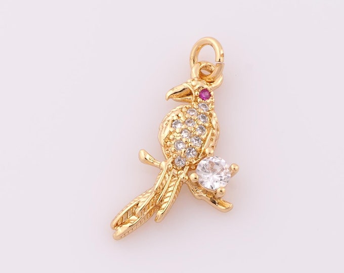 1 pcs Gold CZ Bird Pendant,18K Gold Filled Bird Charm,Bird Charm DIY Bracelet Necklace Jewelry Making Findings Supply