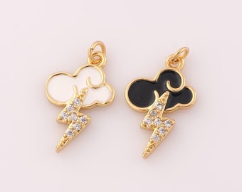 1 pcs Gold CZ Cloud Pendant,18K Gold Filled Lightning Charm,Cloud Charm DIY Bracelet Necklace Jewelry Making Findings Supply