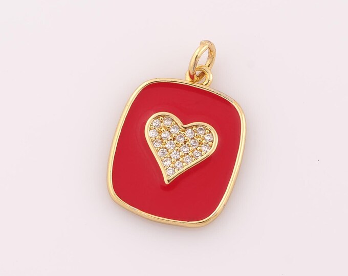 1 pcs Gold CZ Heart Pendant,18K Gold Filled Heart Charm,Heart Charm DIY Bracelet Necklace Jewelry Making Findings Supply