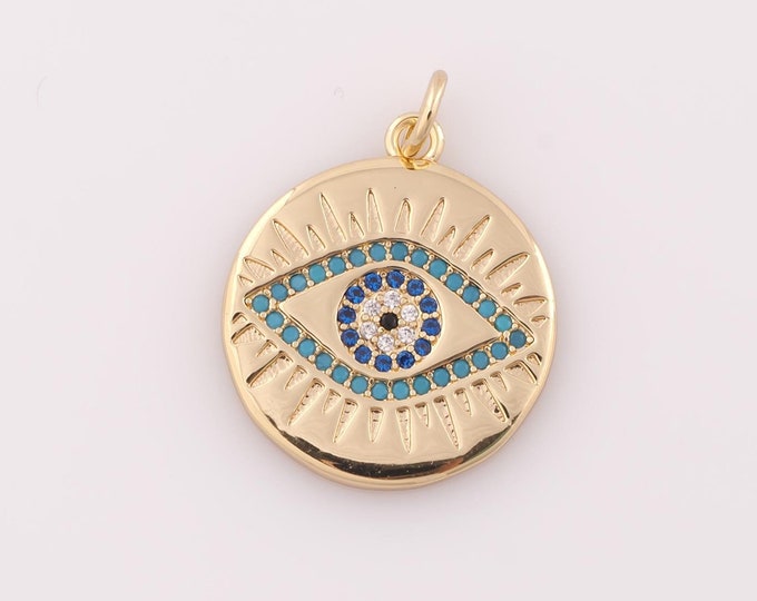 1 pcs Gold CZ Evil Eye Pendant,18K Gold Filled Devil Eye Charm,Eye Charm DIY Bracelet Necklace Jewelry Making Findings Supply