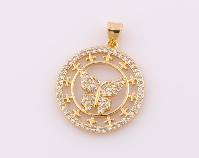 1 pcs Gold CZ Butterfly Pendant,18K Gold Filled Butterfly Charm,Butterfly Charm DIY Bracelet Necklace Jewelry Making Findings Supply