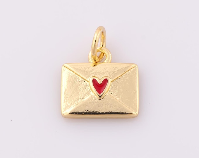 1 pcs Gold Enamel Envelope Pendant,18K Gold Filled Heart Charm,Envelope Charm DIY Bracelet Necklace Jewelry Making Findings Supply