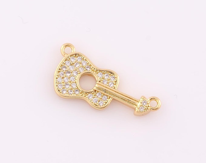 1 pcs Gold CZ Guitar Pendant,18K Gold Filled Guitar Charm,Guitar Charm DIY Bracelet Necklace Jewelry Making Findings Supply