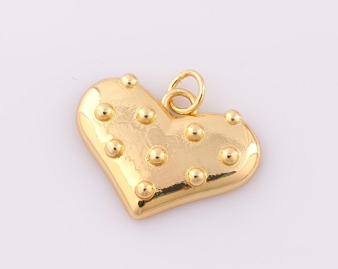 1 pcs Gold Heart Pendant,18K Gold Filled Heart Charm,Heart Charm DIY Bracelet Necklace Jewelry Making Findings Supply