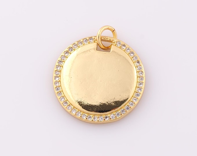 1 pcs Gold CZ Round Pendant,18K Gold Filled Coin Charm,Minimalist Charm DIY Bracelet Necklace Jewelry Making Findings Supply