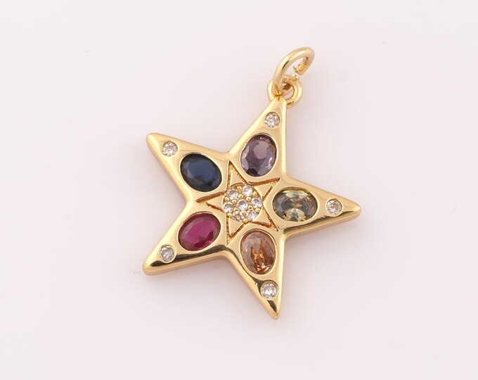 1 pcs Gold CZ Star Pendant,18K Gold Filled Star Charm,Star Charm DIY Bracelet Necklace Jewelry Making Findings Supply