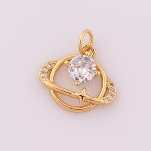 1 pcs Gold CZ Saturn Pendant,18K Gold Filled Star Charm,Saturn Charm DIY Bracelet Necklace Jewelry Making Findings Supply