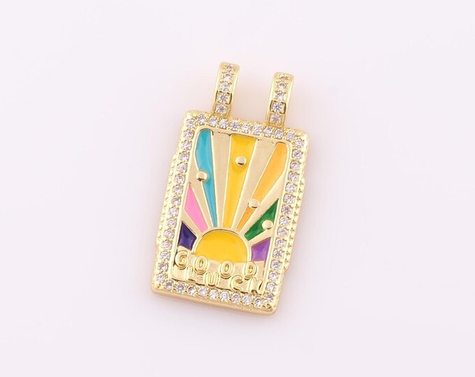 1 pcs Gold CZ Sun Pendant,18K Gold Filled Good Luck Charm,Enamel Letter Charm DIY Bracelet Necklace Jewelry Making Findings Supply
