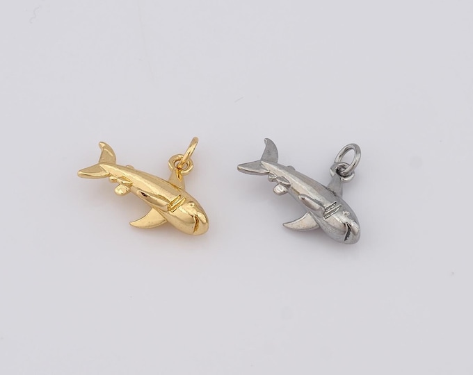 1 pcs Gold Shark Pendant,18K Gold Filled Shark Charm,Shark Charm DIY Bracelet Necklace Jewelry Making Findings Supply