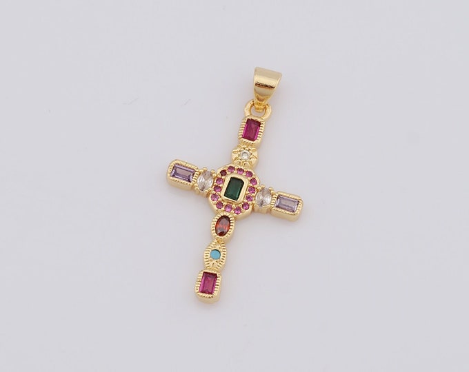 1 pcs Gold Cross Pendant,18K Gold Filled CZ Religion Charm,Christian Charm DIY Bracelet Necklace Jewelry Making Findings Supply