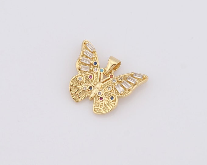 1 pcs Gold Butterfly Pendant,18K Gold Filled CZ Butterfly Charm,Butterfly Charm DIY Bracelet Necklace Jewelry Making Findings Supply