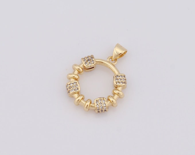 1 pcs Gold Round Pendant,18K Gold Filled CZ Round Charm,Round Charm DIY Bracelet Necklace Jewelry Making Findings Supply