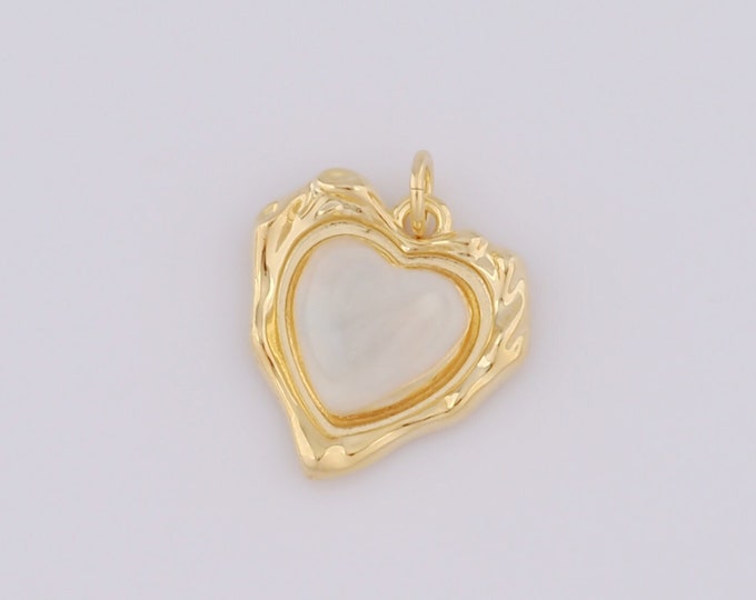 1 pcs Gold Heart Pendant,18K Gold Filled Opal Heart Charm,Heart Charm DIY Bracelet Necklace Jewelry Making Findings Supply