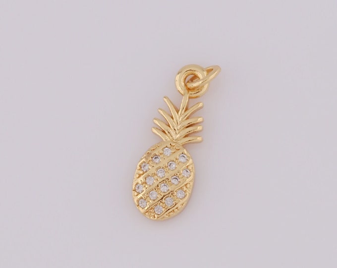 1 pcs Gold Pineapple Pendant,18K Gold Filled CZ Pineapple Charm,Pineapple Charm DIY Bracelet Necklace Jewelry Making Findings Supply