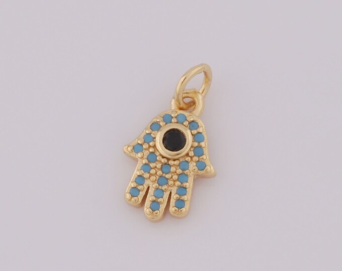 1pcs Gold Hamsa Pendant,18K Gold Filled CZ Fatima Charm,Hand Charm DIY Bracelet Necklace Jewelry Making Findings Supply