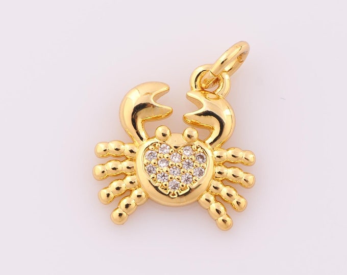1 pcs Gold CZ Crab Pendant,18K Gold Filled Crab Charm,Crab Charm DIY Bracelet Necklace Jewelry Making Findings Supply