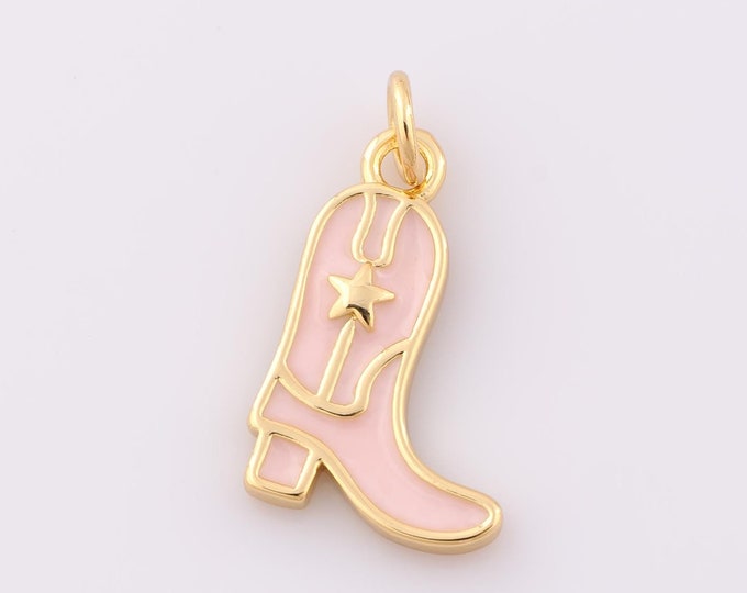 1 pcs Gold Enamel Knight Boots Pendant,18K Gold Filled Cowboy Boot Charm,Star Charm DIY Bracelet Necklace Jewelry Making Findings Supply