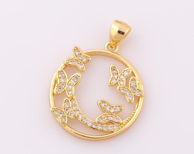 1 pcs Gold CZ Butterfly Pendant,18K Gold Filled Butterfly Charm,Butterfly Charm DIY Bracelet Necklace Jewelry Making Findings Supply