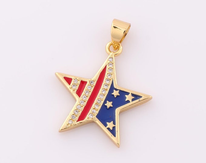 1 pcs Gold CZ Star Pendant,18K Gold Filled Flag Charm,Star Charm DIY Bracelet Necklace Jewelry Making Findings Supply